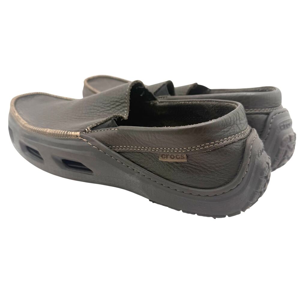 Crocs Brown Leather Slip On Loafers Mens 11 Comfort Casual Shoes